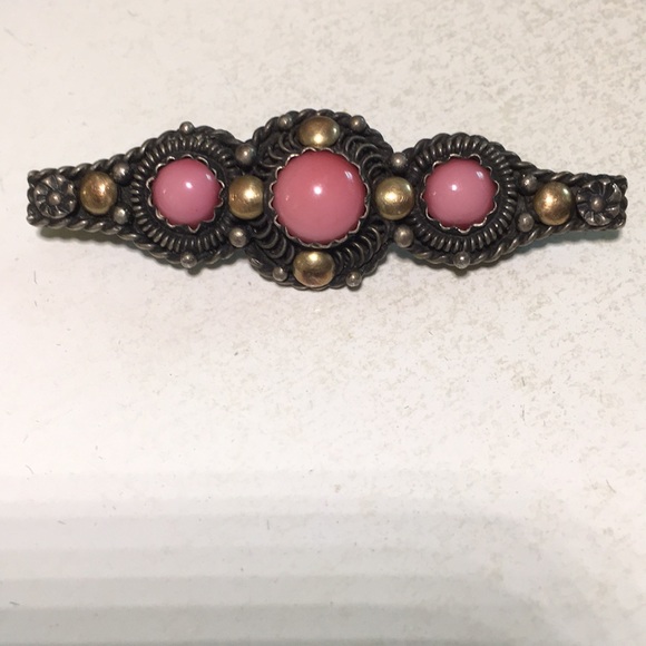 Vintage sterling silver 900 bar pin pink coral - Picture 2 of 5